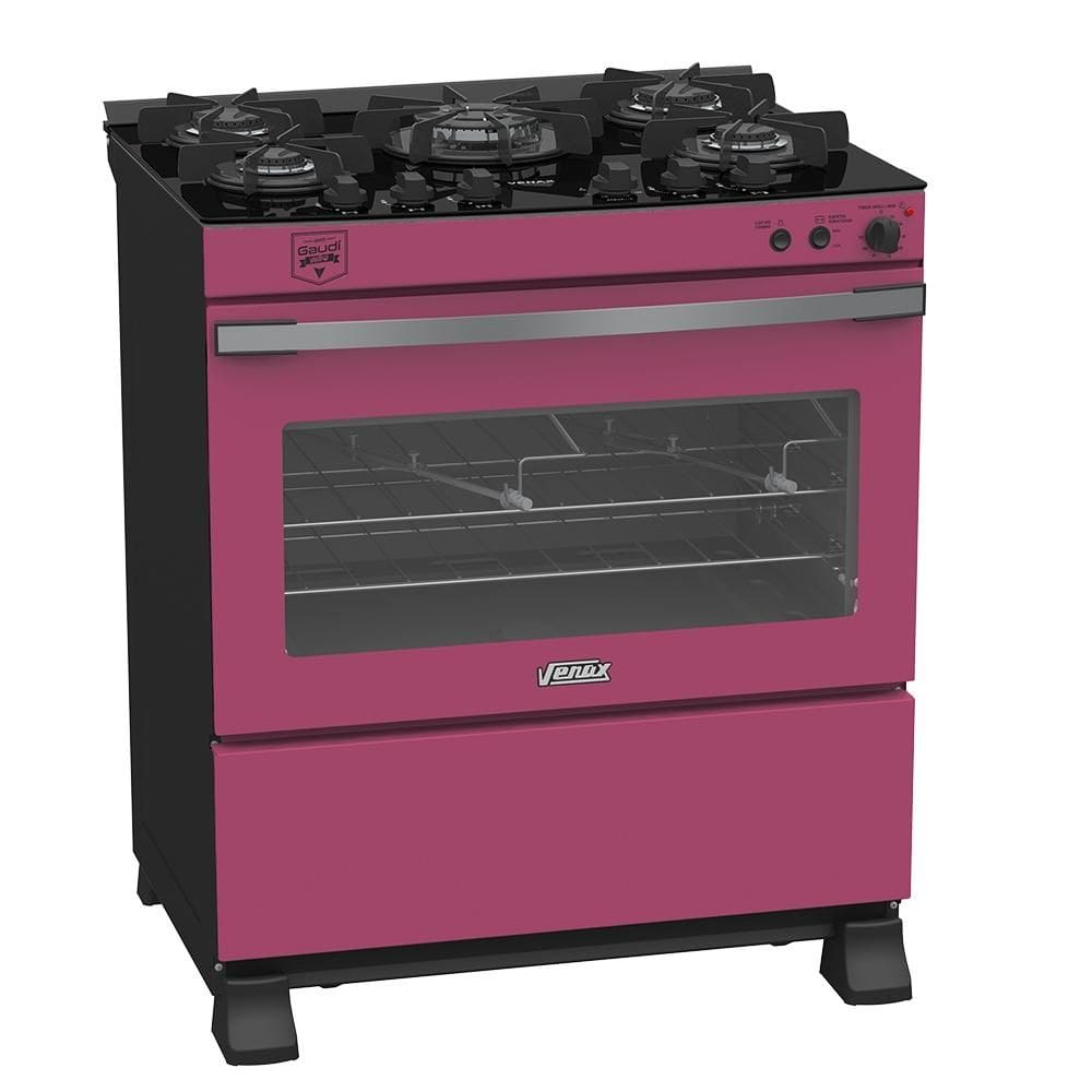 Fogao a Gas 5 Bocas Venax Gaudi Vetro Vitreo Pink