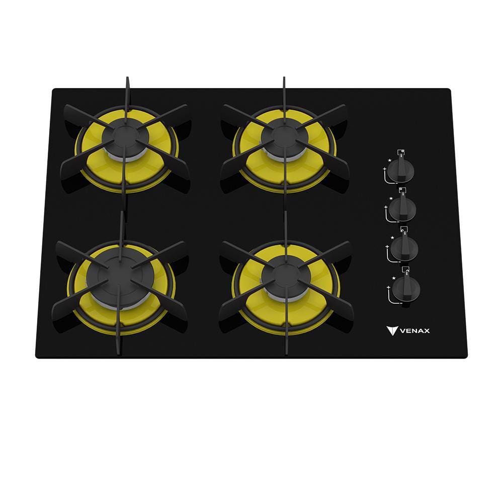 Cooktop a Gas 4 Bocas Venax Arena Preto Amarelo