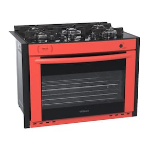 Fogao a Gas de Embutir 5 Bocas Venax Gaudi Prisma Vitreo Vermelho