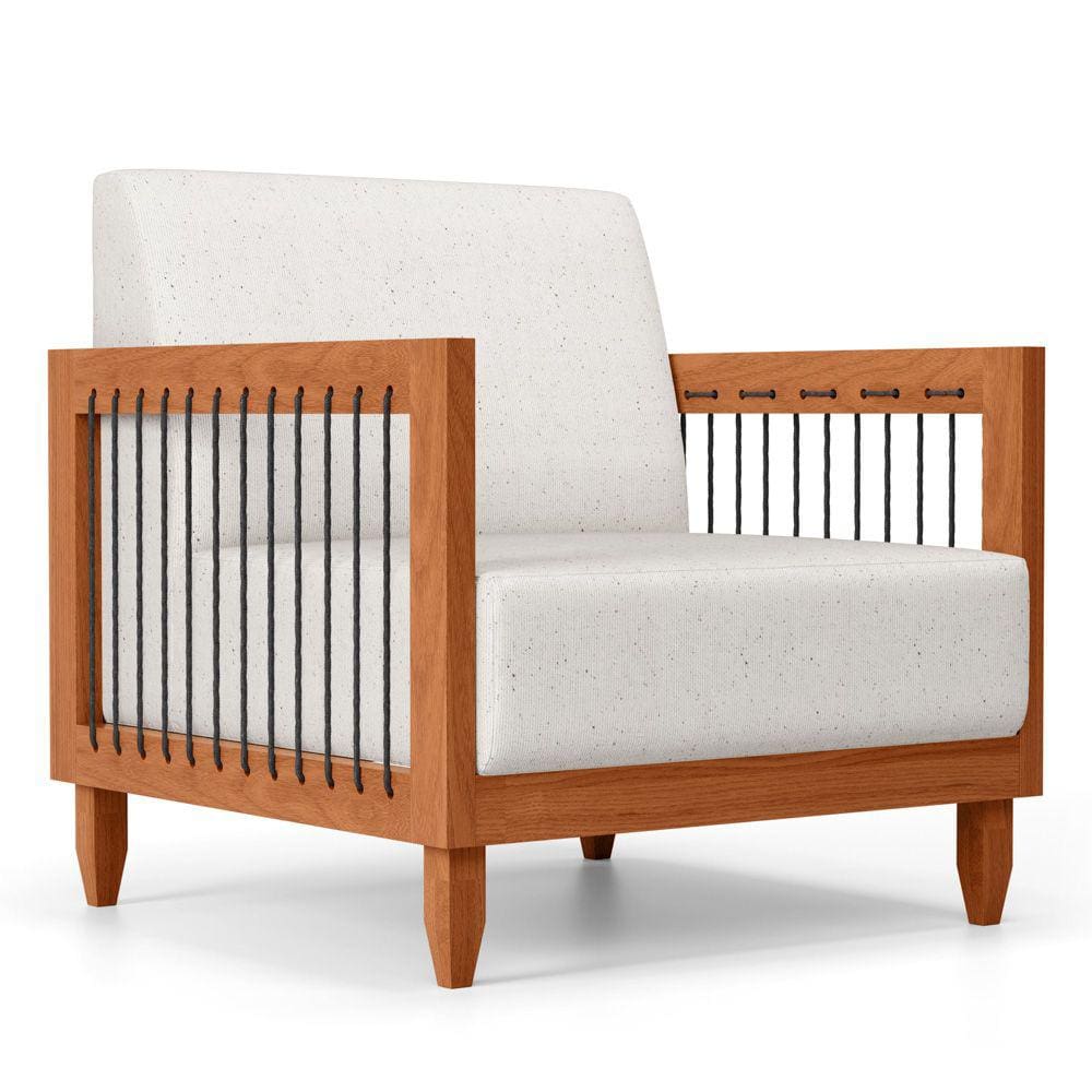 Poltrona Decorativa Varanda Samoa Madeira Maciça com Cordas Náutica Linho Natural  - Desk Design