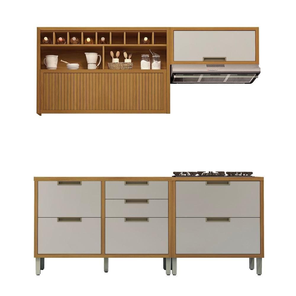 Cozinha Modulada 100% MDF 4 Peças Nesher Imperatriz Marrom Off White