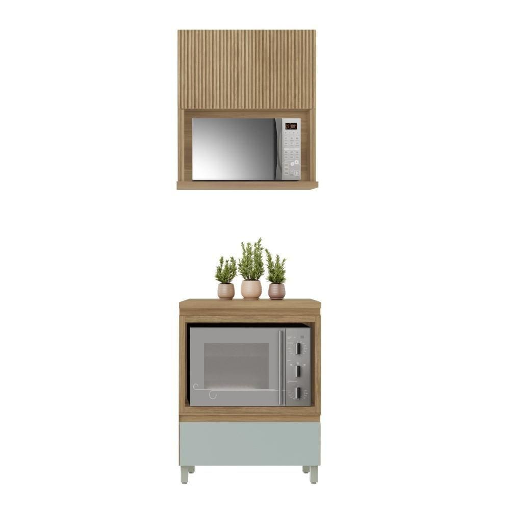 Cozinha Modulada 100% MDF 2 Peças Nesher Rainha Marrom Verde