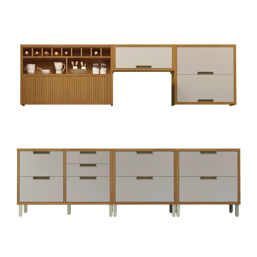Cozinha Modulada 100% MDF 6 Peças Nesher Imperatriz Marrom Off White