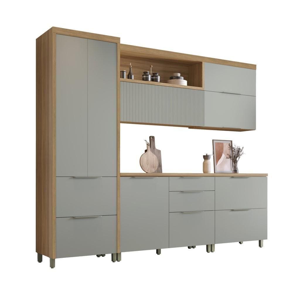 Cozinha Completa 100% MDF 5 Peças Nesher Marquesa Marrom Verde