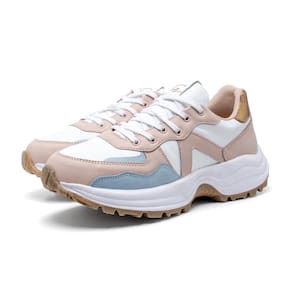 Tênis Feminino Casual Couro Sneaker Cadarço Solado Salto