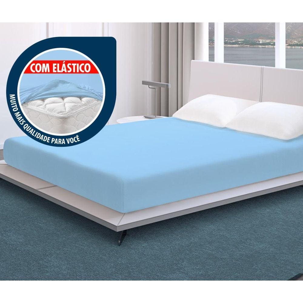 Capa Protetor Colchão Casal Com Elástico Azul Resistente