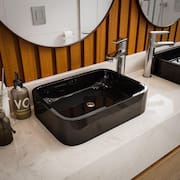 Cuba Pia De Apoio Para Banheiro em Mármore Sintético Rubi Acabamento Preto Brilhante 28x38 cm