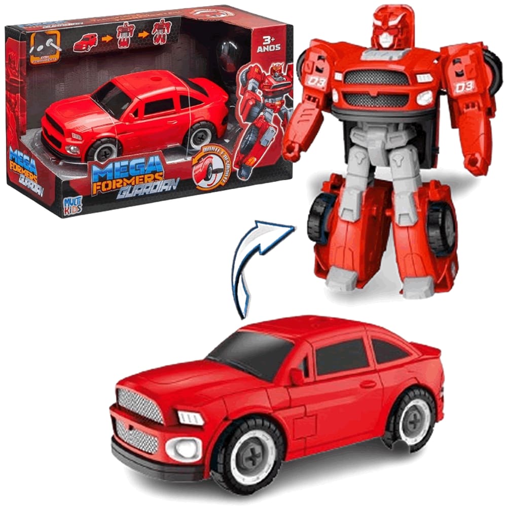 Carrinho de Corrida Vermelho que Vira Robô Megaformers