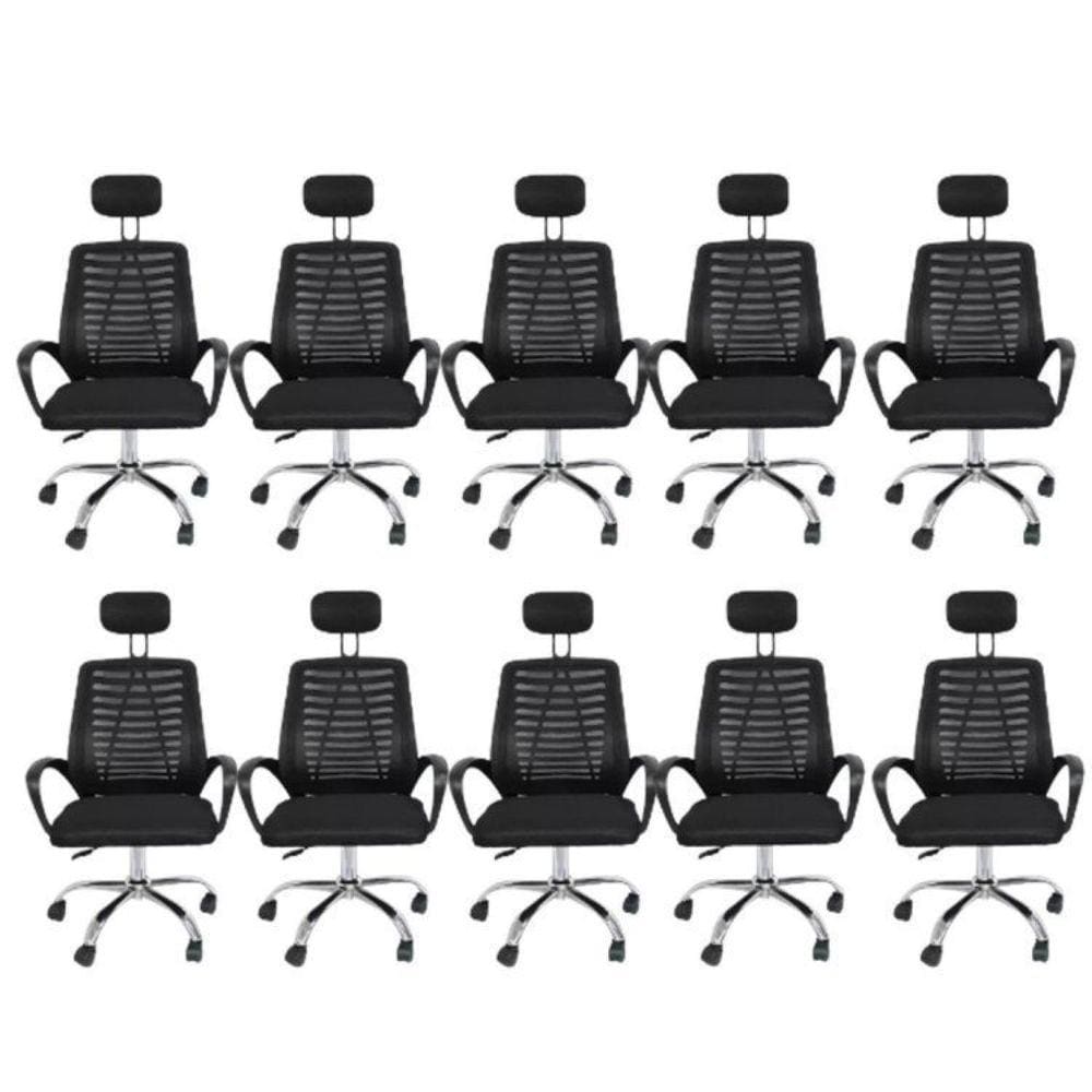 Kit 10 Cadeiras Office Presidente com Encosto e Rodízios Cádis Preto