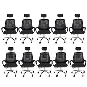 Kit 10 Cadeiras Office Presidente com Encosto e Rodízios Cádis Preto