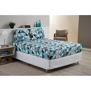Lençol Com Fronhas Ponto Palito Queen Cama Box 3 Peças Geo