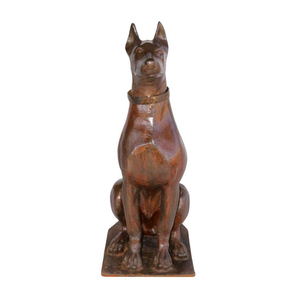 Escultura Cachorro Doberman Ferro Decoração Envelhecido 90cm
