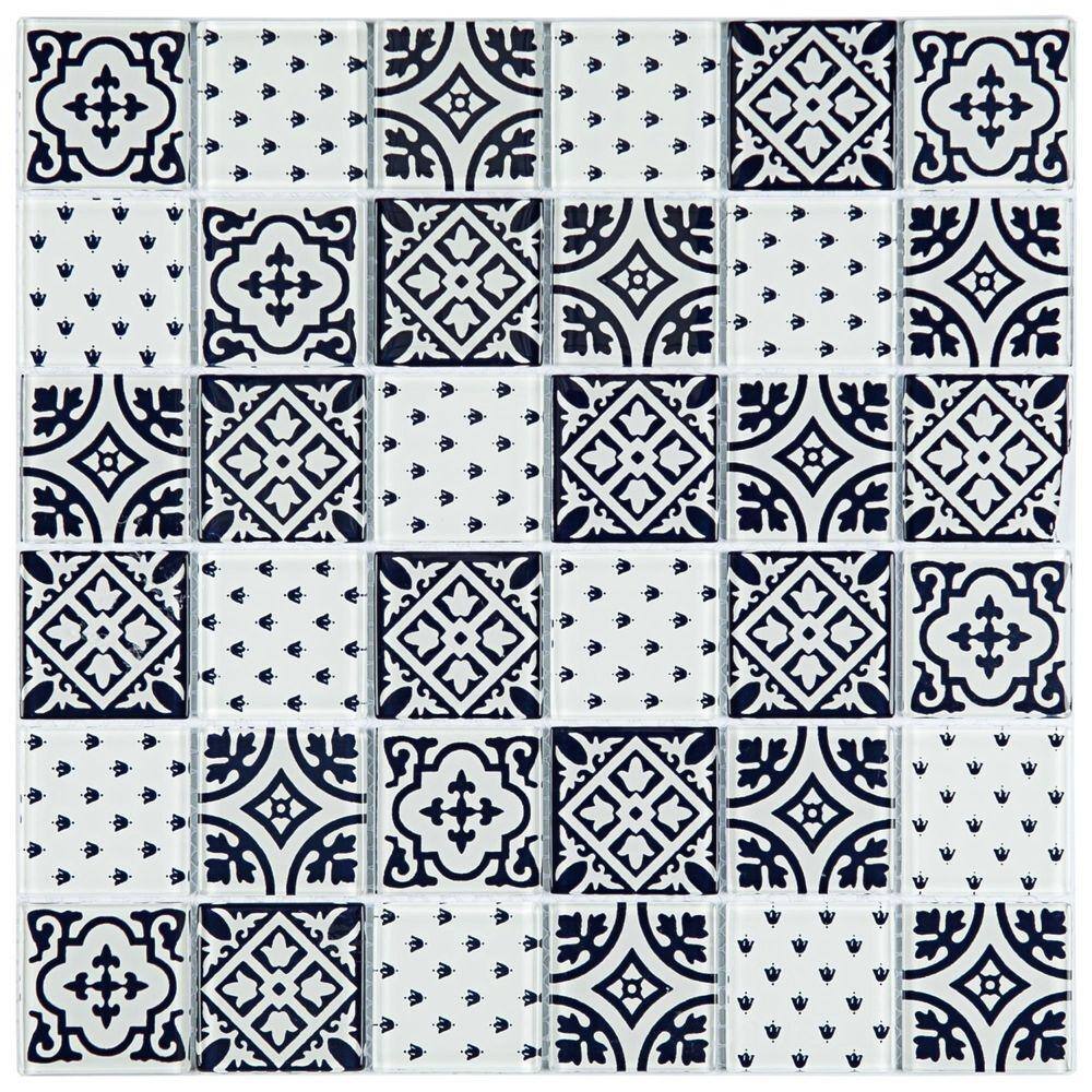 Pastilha de Vidro Patchwork 30x30cm Preto/Branco