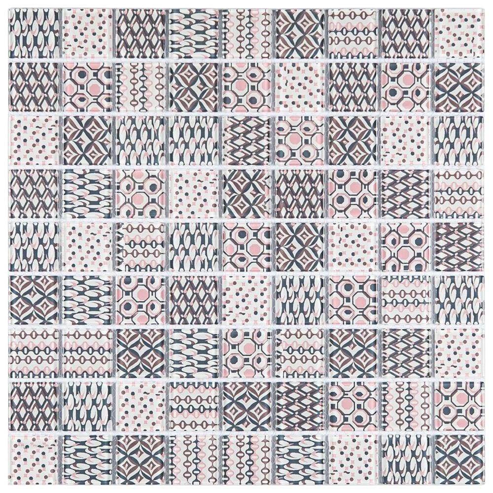 Pastilha de Vidro Patchwork 29,2x29,2cm Rose/Cinza
