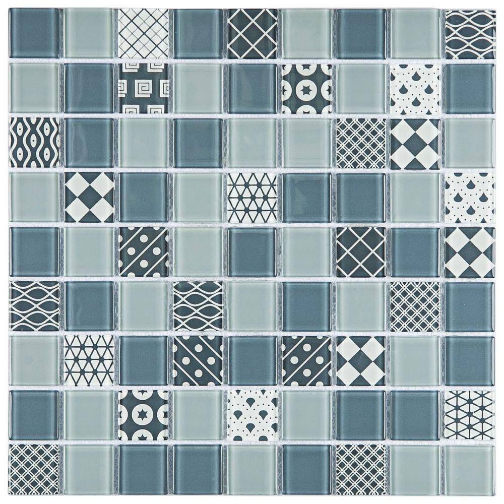Pastilha de Vidro Patchwork 29,2x29,2cm Azul Claro/Escuro