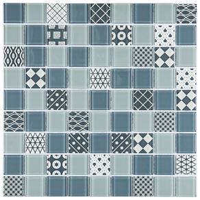 Pastilha de Vidro Patchwork 29,2x29,2cm Azul Claro/Escuro
