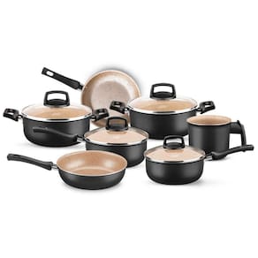 Conjunto de Panelas 7 Peças Antiaderente Preto/Bege