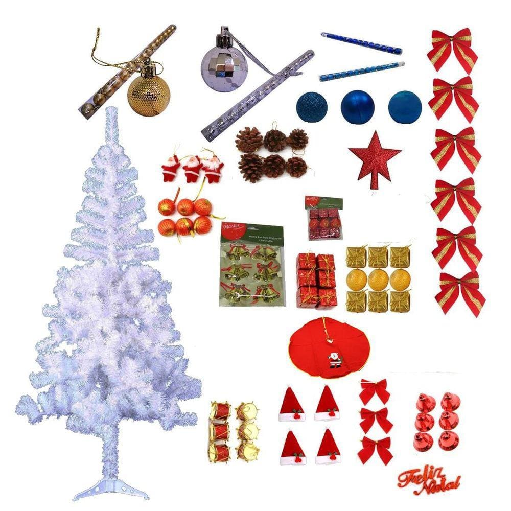 Árvore De Natal Branca 1,80M 320 Galhos 118 Itens Decorada