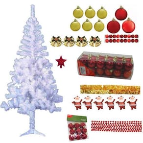 Árvore De Natal Branca 1,80M 320 Galhos Decorada 90 Itens