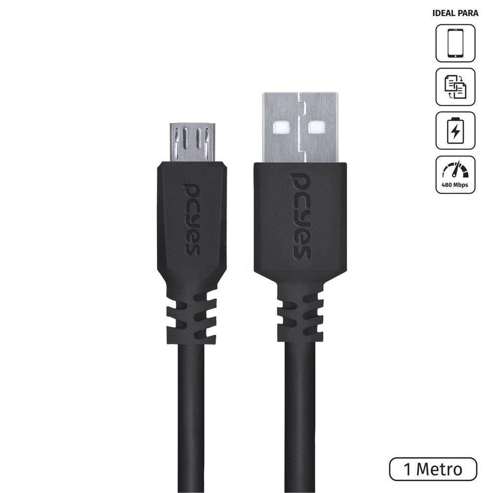 Cabo Para Celular Smartphone Micro Usb Para Usb A 2.0 1 Metro Preto - Pmuap-1