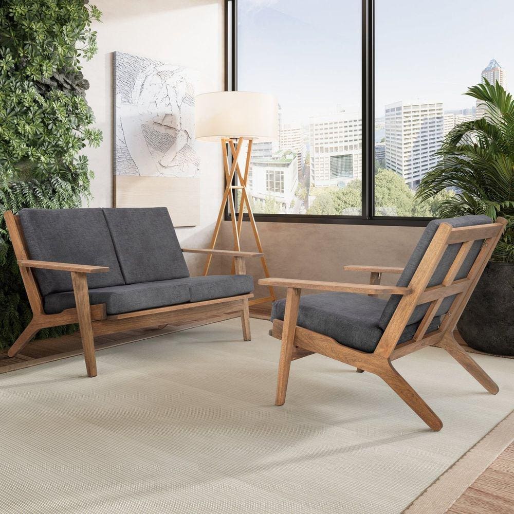 Sofá para Jardim com 2 Lugares Lótus Stain Castanho/Preto