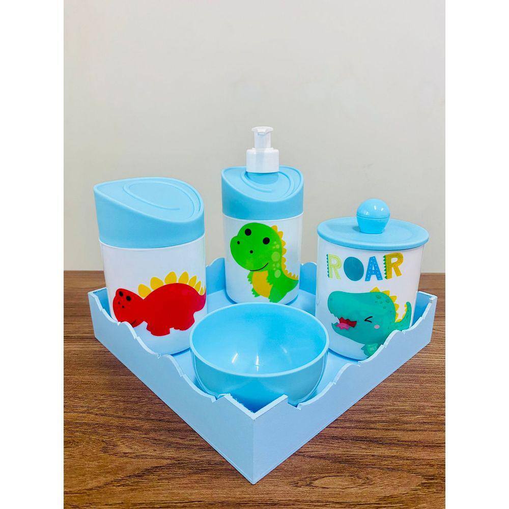 Kit Higiene Dino Baby c/bandeja quadrada azul