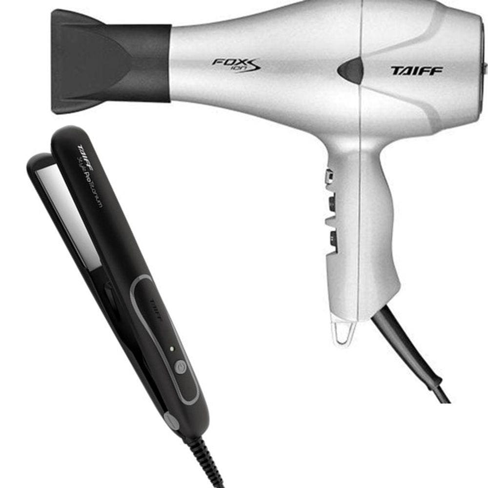 Kit Taiff - Secador Fox Ion S Prata 2100W 127V + Prancha Style Prata Pro Titanium 230ºc Bv