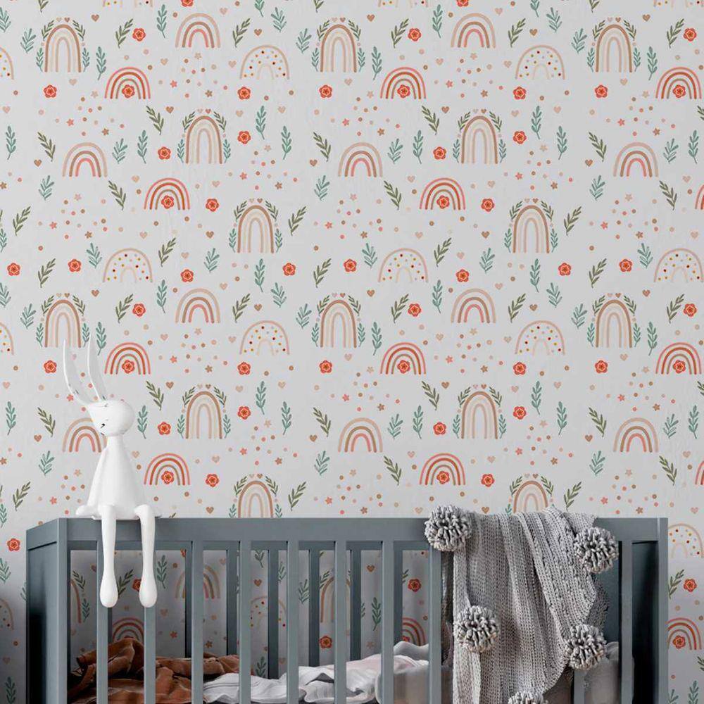 Papel de Parede Auto Colante Infantil Aquarela Arco-iris marrom Decorado Quarto Sala 12m