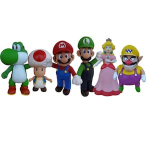Super Mario Luigi Yoshi Toad Princesa Peach Wario 6 Bonecos