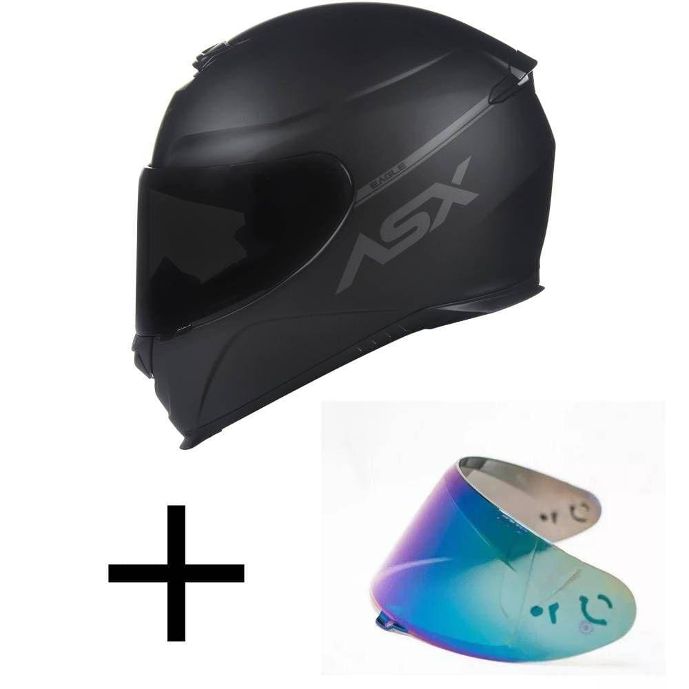 Capacete ASX Eagle Solid Preto Fosco Mais Viseira Camaleão
