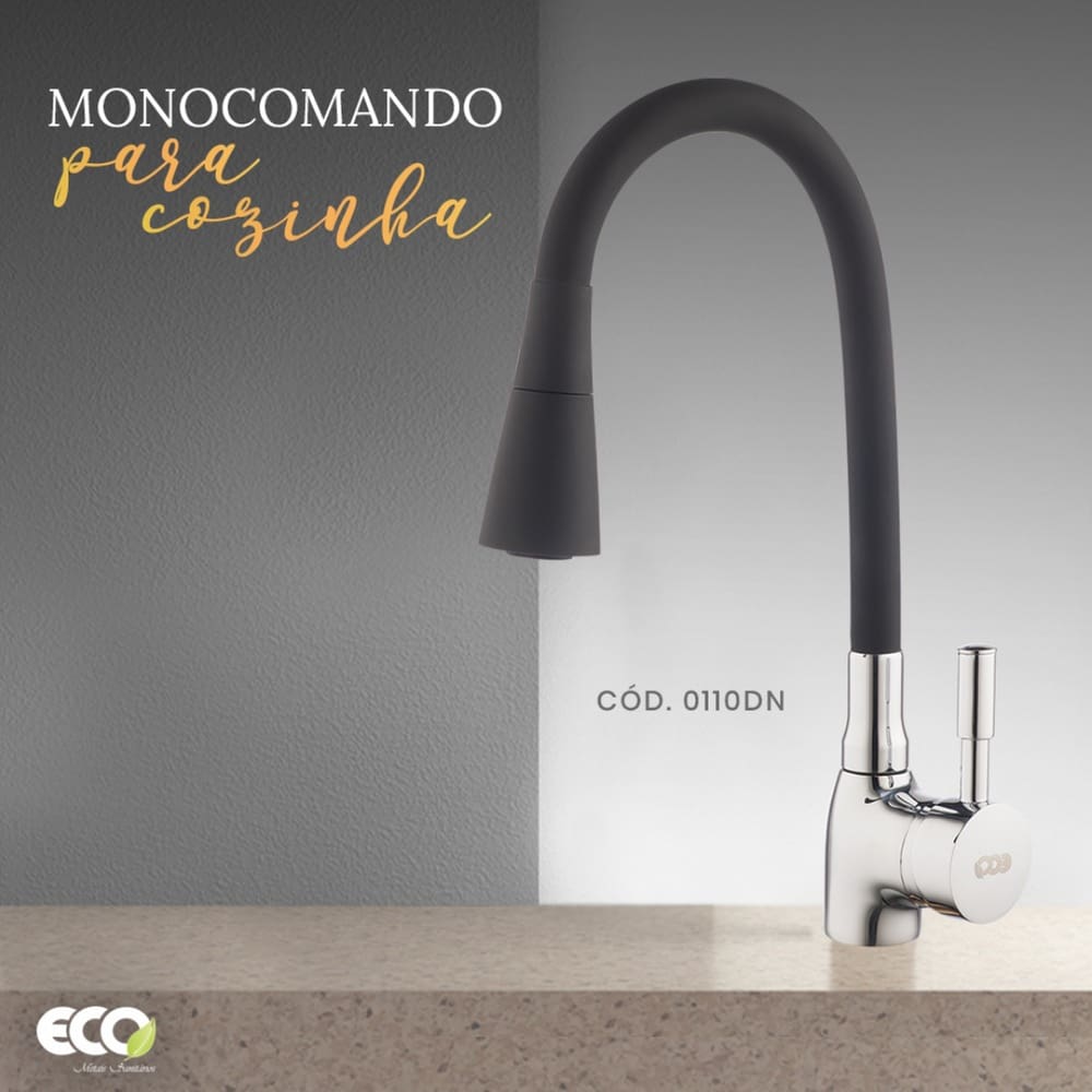 Torneira Monocomando Cozinha Silicone Bica Gourmet Preta