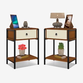 Jogo Mesinhas de Cabeceira Iron Vintage Preto Canela Off White