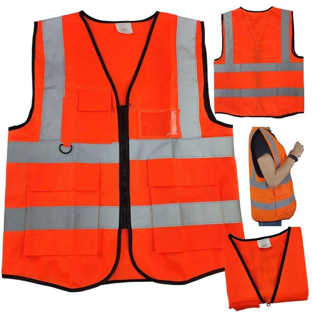 Colete Sinalizador Faixa Refletiva Epi Segurança Trabalho Blusao Fluorescente Bolso Ziper Porta Crac