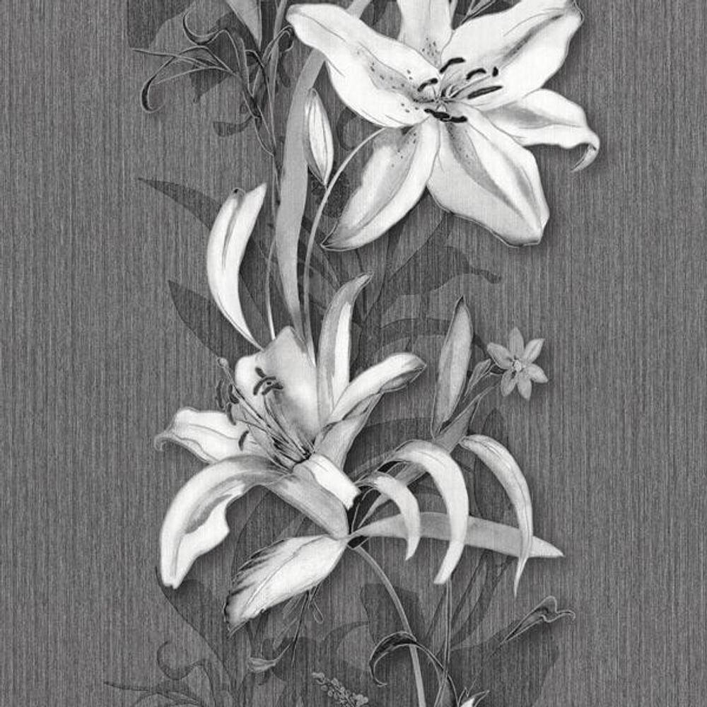 Papel De Parede K&G Floral Com Flores Cinza E Branco