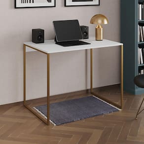 Escrivaninha Industrial Office Branca 90x53 Grécia Base Dourada