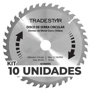 Kit 10 Discos Serra 40 D 110x20mm p/ Madeira Makita