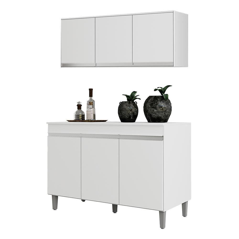 Kit Cozinha Balcão Manu 120cm com Tampo MDP e Aéreo Andréia - AJL Móveis