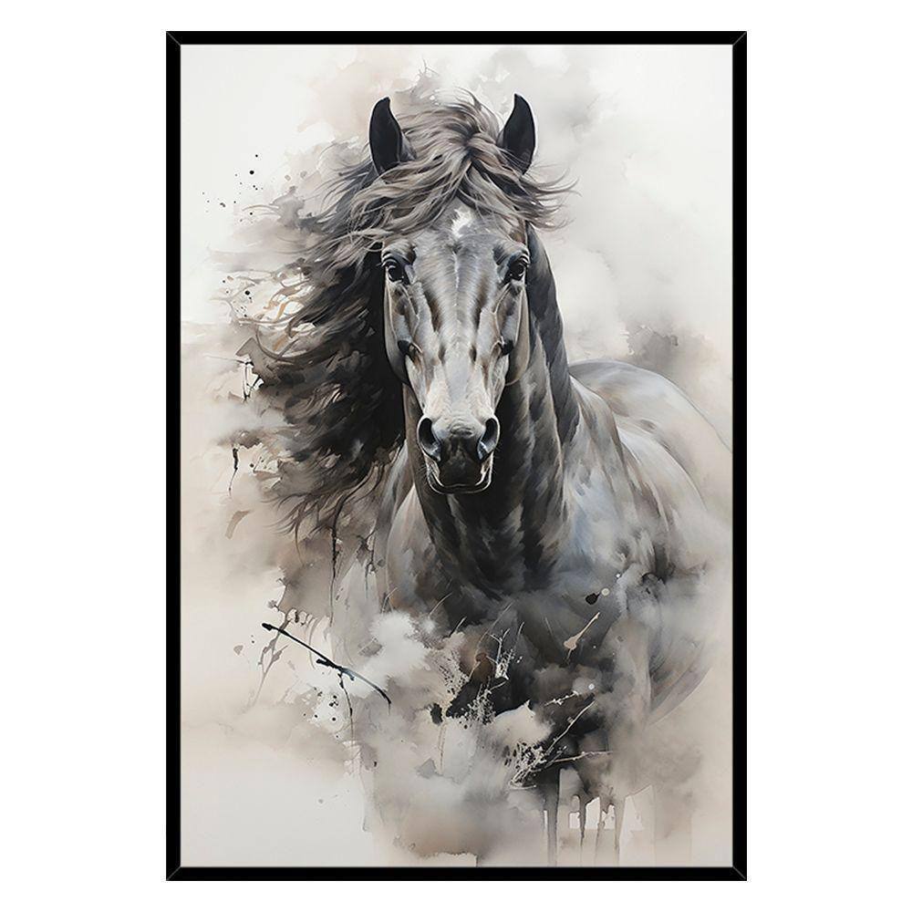 Quadro Decorativo Cavalo Aquarela Moldura Cx Alta 100x66 Titulo Moldura Preta