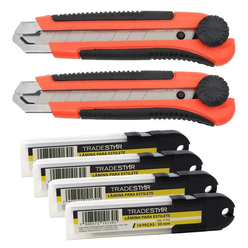 Kit Estilete Profissional 25Mm Trava Emborrachado + Lamina