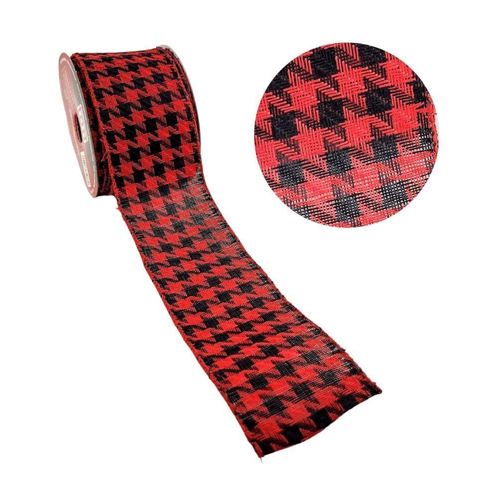 Fita Vermelho E Preto Natalina 6Cmx9M Pied De Poule Natal