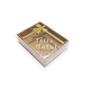 Caixa Presente Feliz Natal, 10 Unid, 15X11.5X4 Cm, Dourado K
