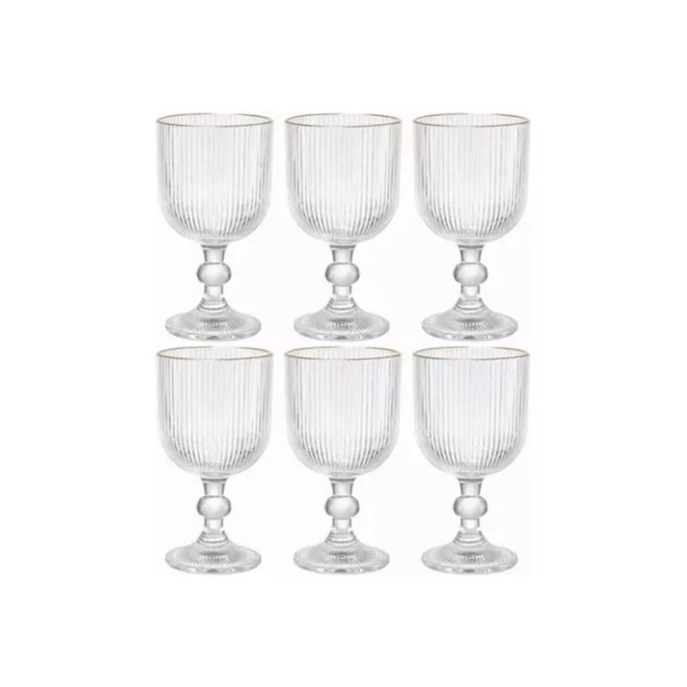 Taça p/ agua e vinho graffiato borda dourada 370ml 6pcs