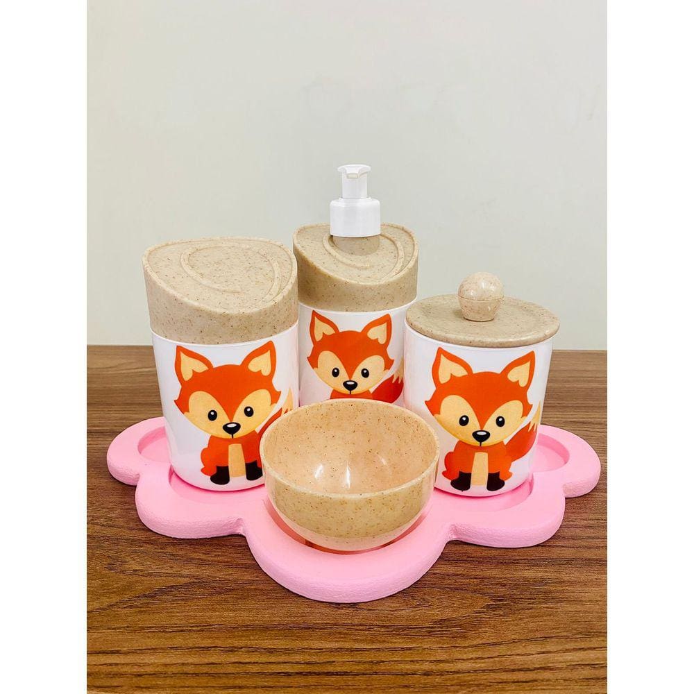 Kit Higiene Raposinha Baby c/bandeja nuvem rosa