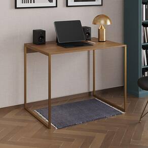 Escrivaninha Industrial Office Amêndoa 120x53 Grécia Base Dourada