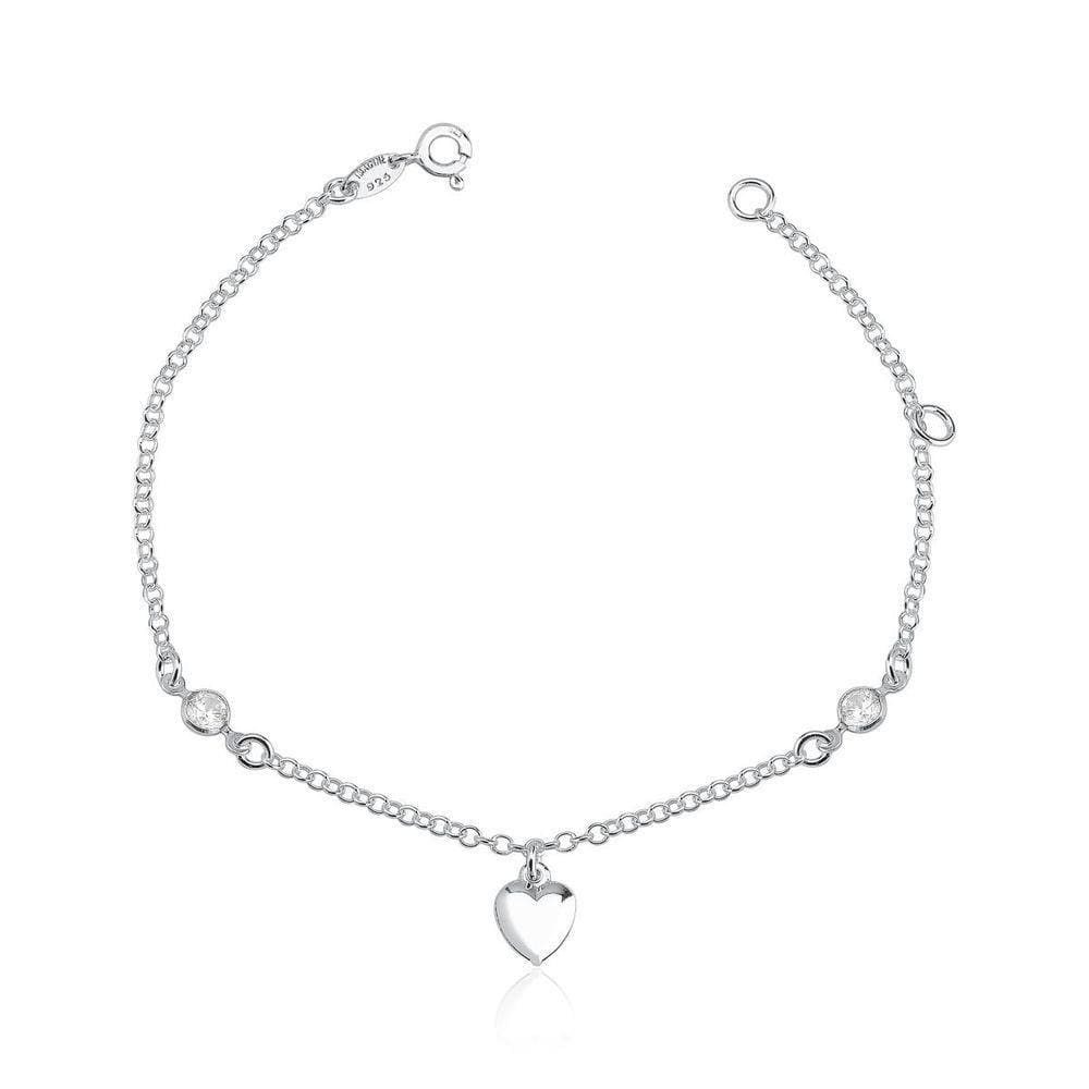 Tornozeleira Coração Liso/ Zirconias Prata 925 - 25cm