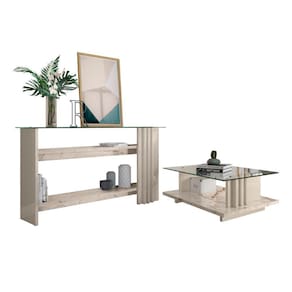Conjunto Bancada e Mesa de Centro Darshan Calacata Off-White