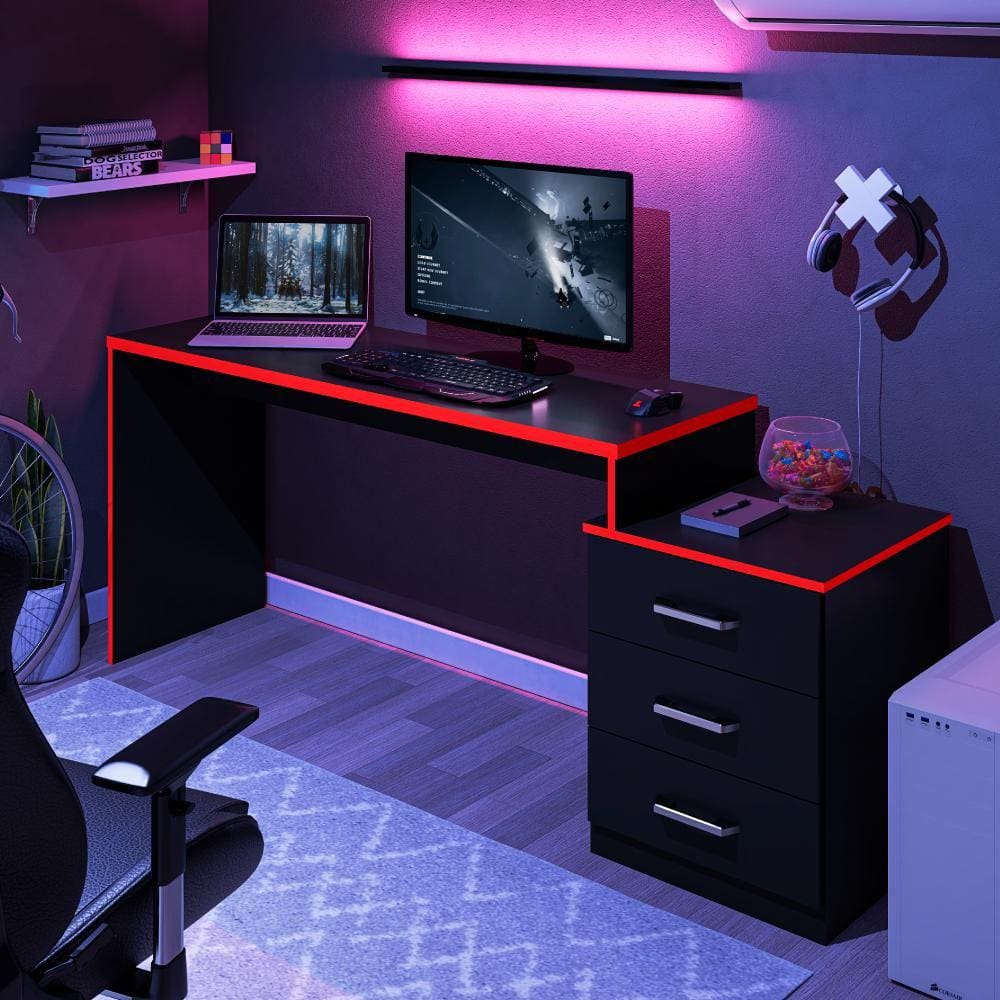 Mesa Gamer com 3 Gavetas Basileios