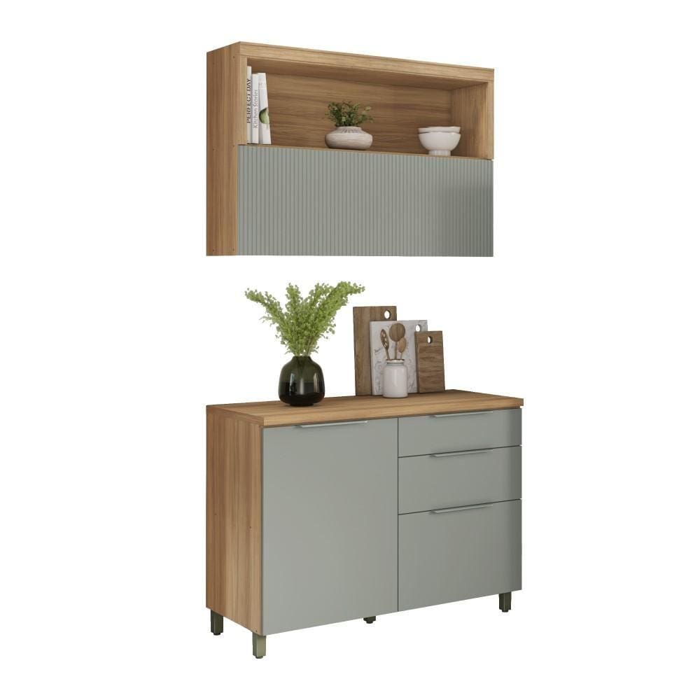 Cozinha Modulada 100% MDF 2 Peças Nesher Marquesa Marrom Verde