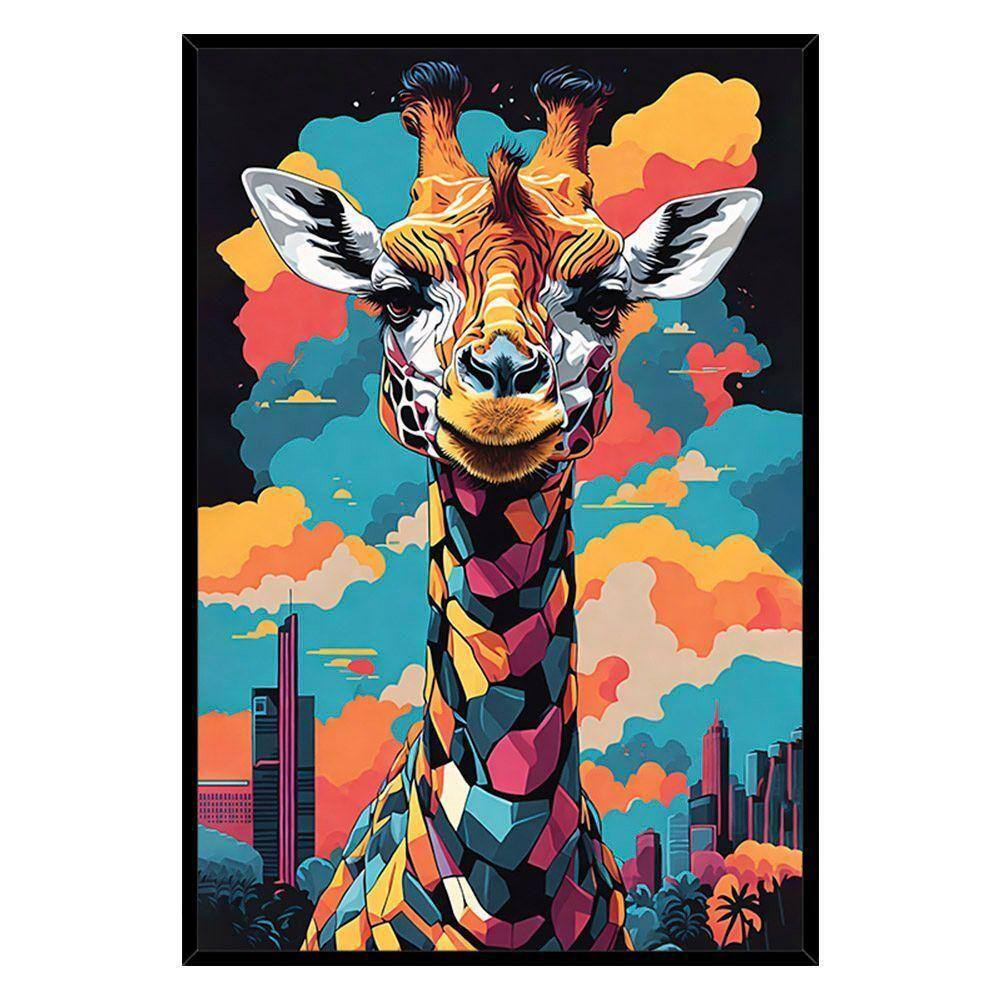 Quadro Decorativo Girafa Cores Moldura Cx Alta 40x60 Titulo Moldura Preta