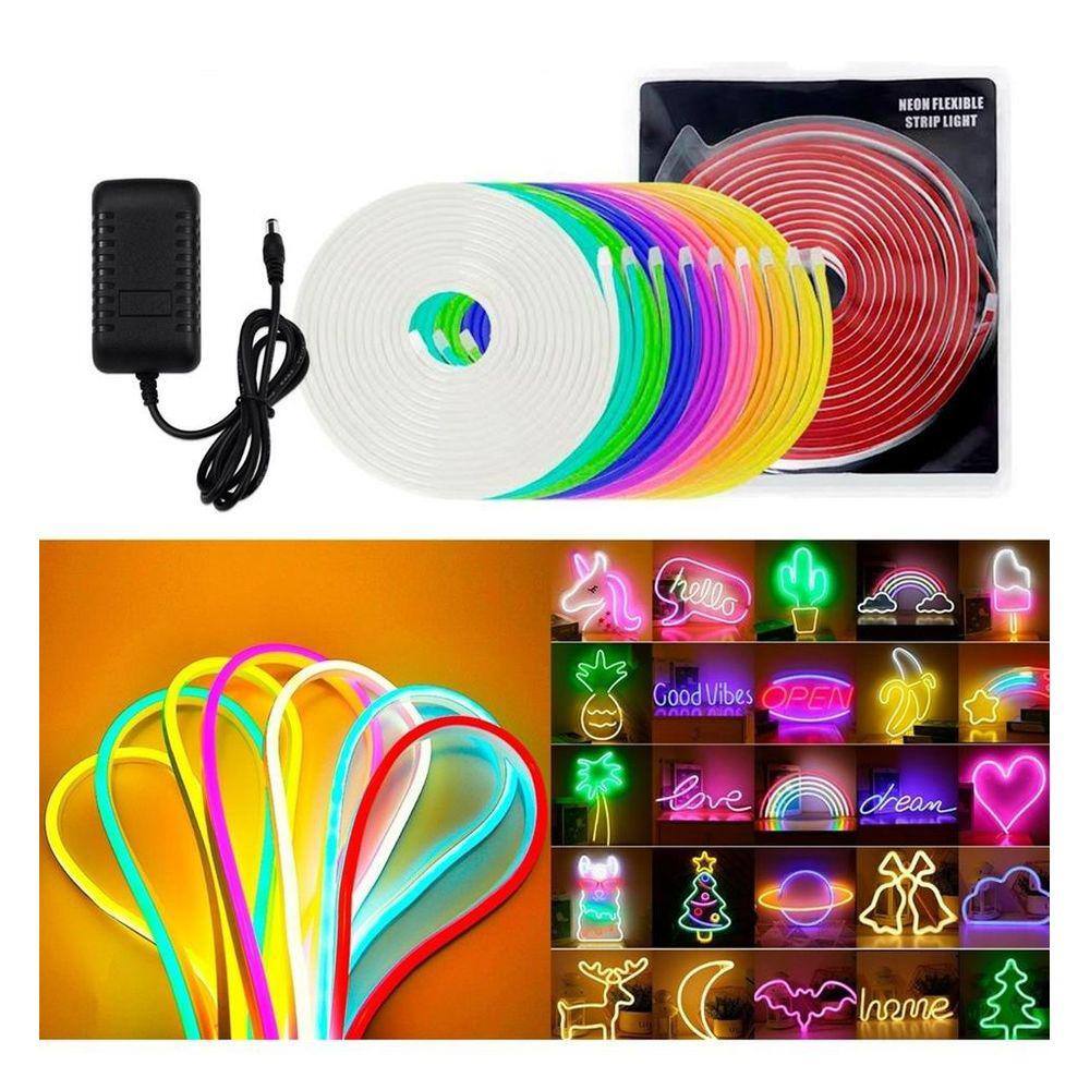Fita Led Neon 5m laranja Flexivel 12v Com Fonte Power 12v